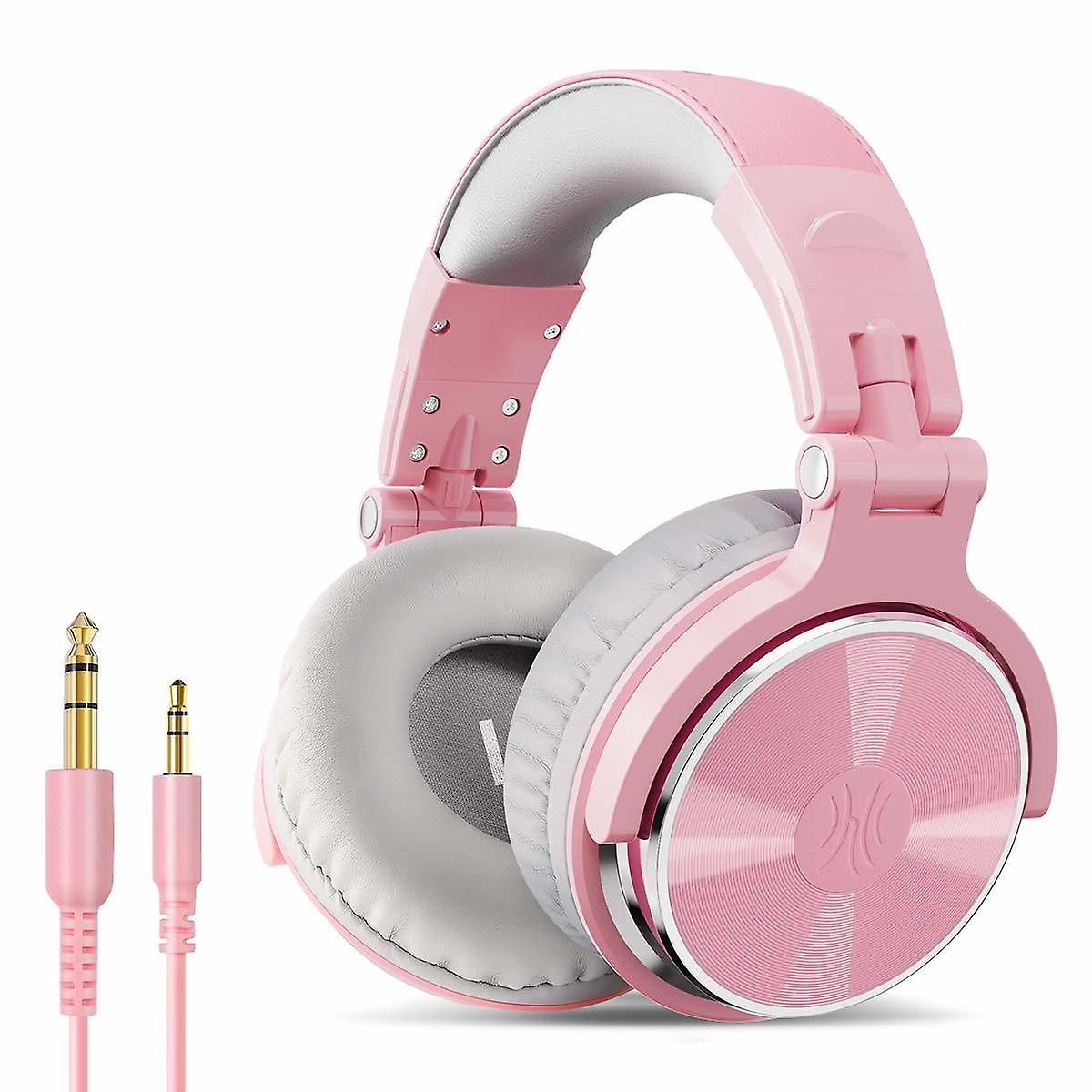 In-Ear Headphones， Wired Bass Headphones， Foldable Lightweight Headphones， Shared Port and Mic for Podcast Guitar PC TV (Light Pink)