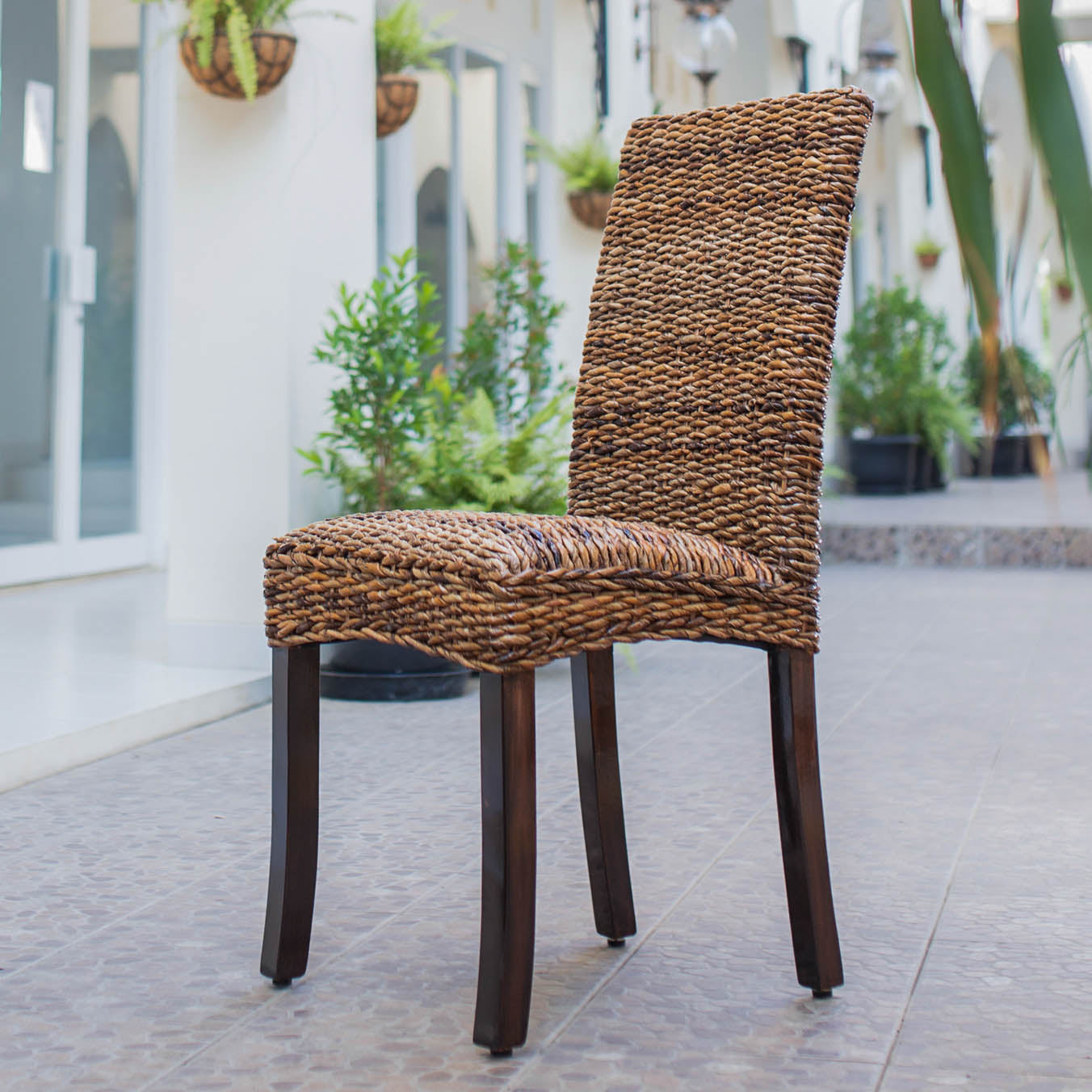 Louisa Abaca Cushioned Seat Dining Chair with Mahogany Hardwood Frame - Salak Brown