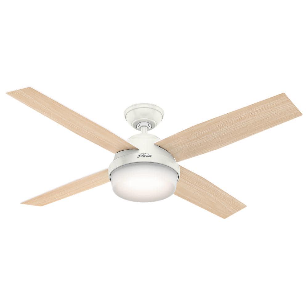 Hunter Dempsey 52 in LED IndoorOutdoor Fresh White Ceiling Fan with Light Kit and Remote