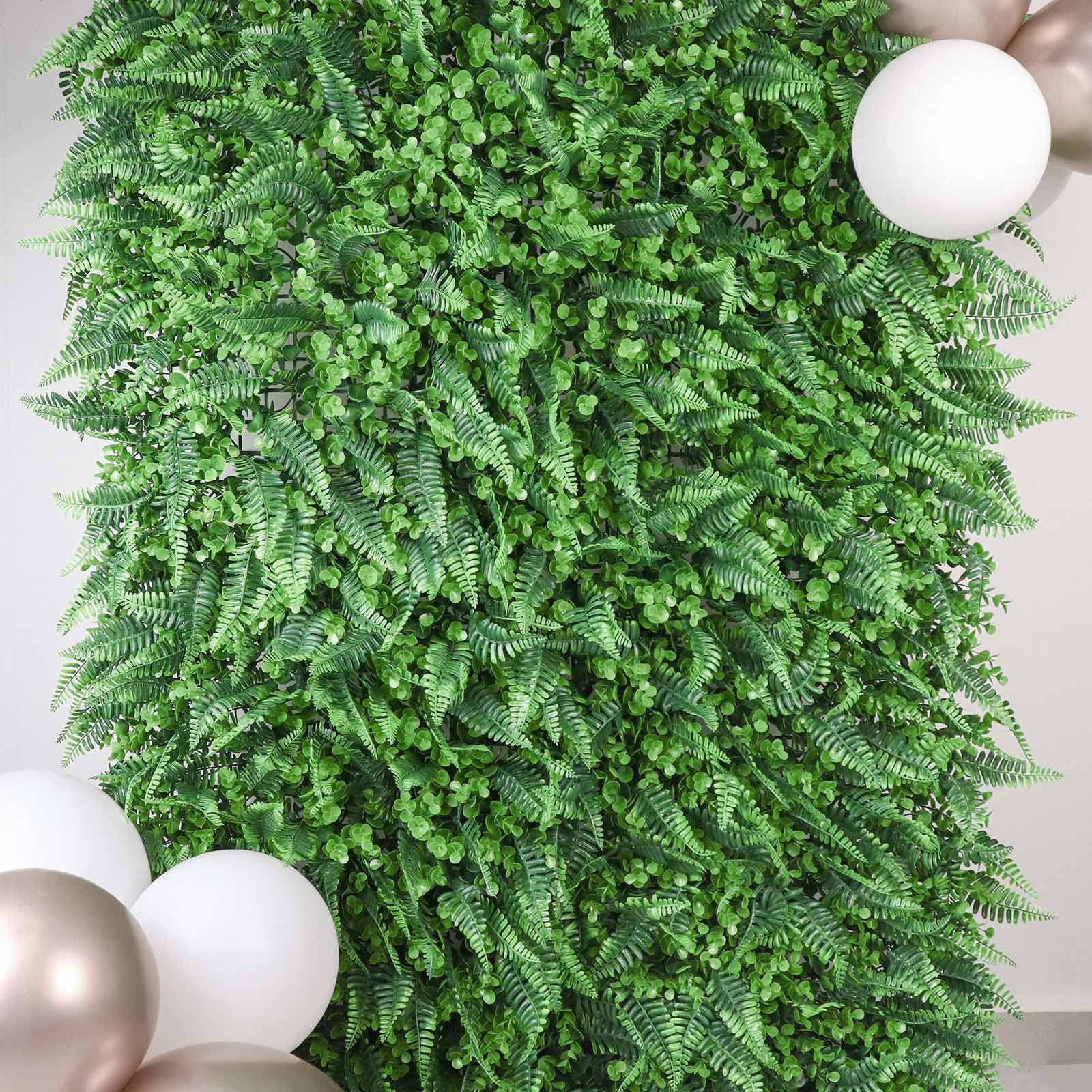 Artificial Boston Fern Eucalyptus Boxwood Greenery Garden Wall, Grass Backdrop Mat, Indoor/Outdoor UV Protected Assorted Foliage 4 Panels 12 Sq. ft.