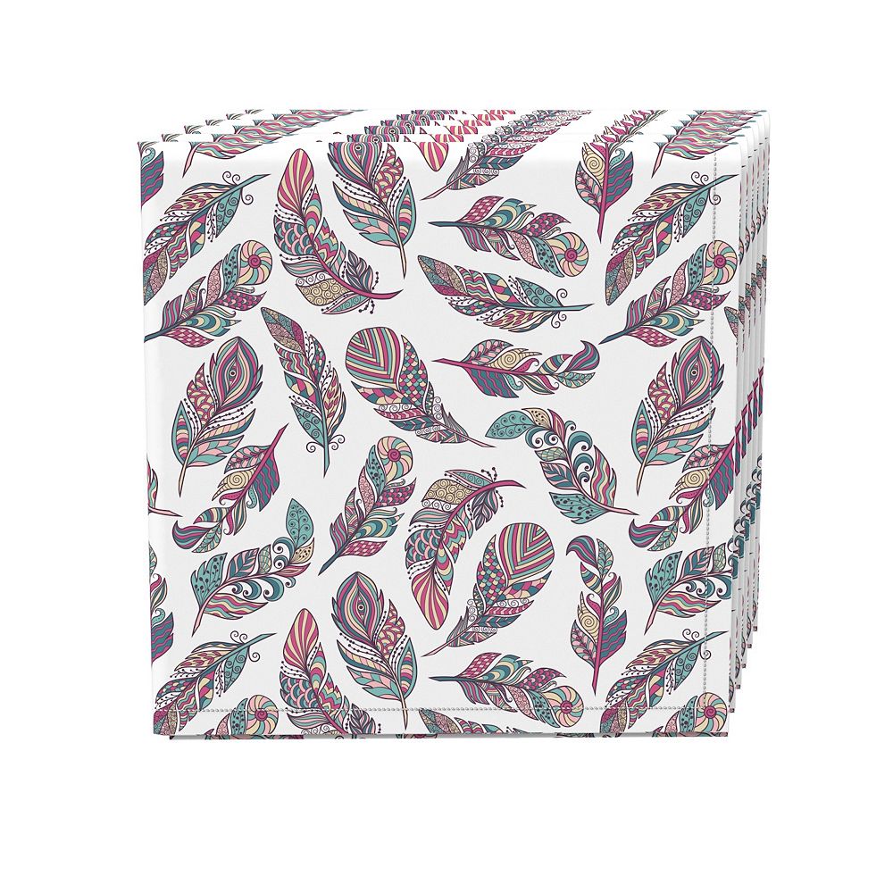 Napkin Set of 4， 100% Cotton， 20x20， Patterned Feathers