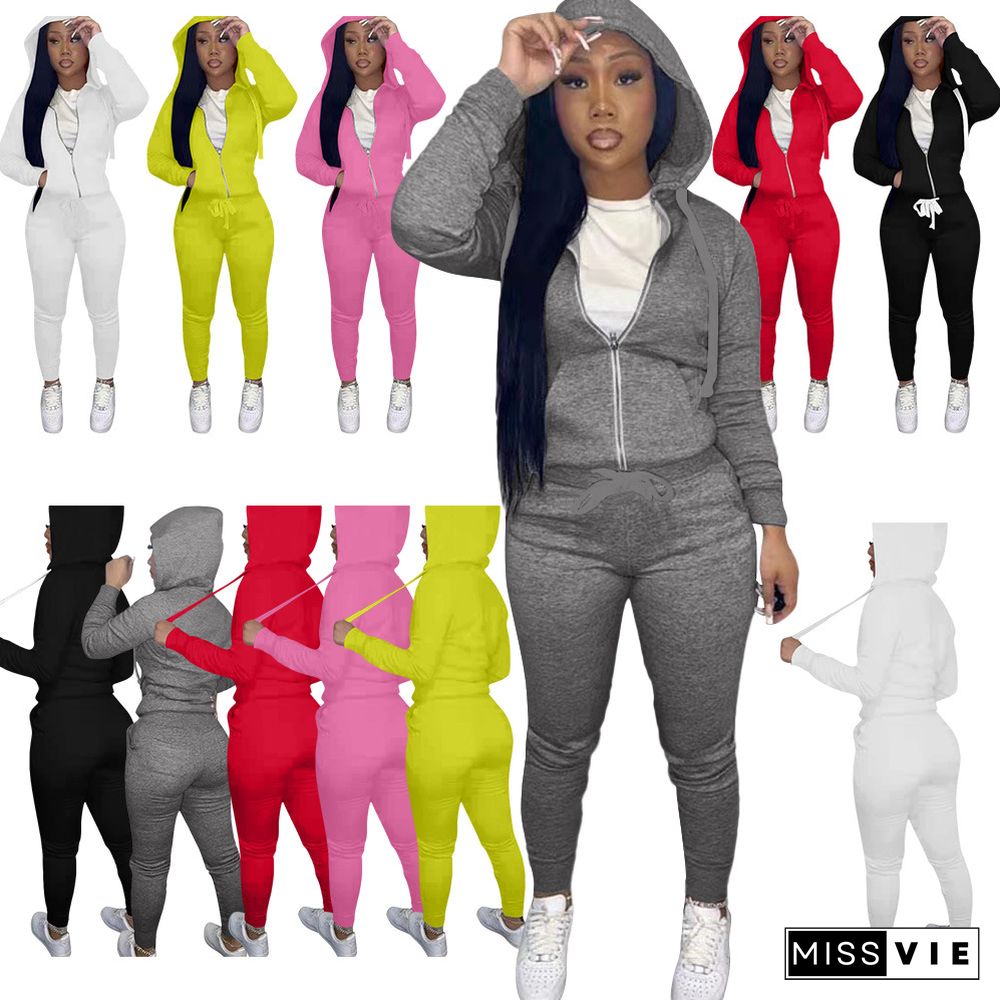 Zipper Hooded Sweatshirts Sport Pants Tracksuit