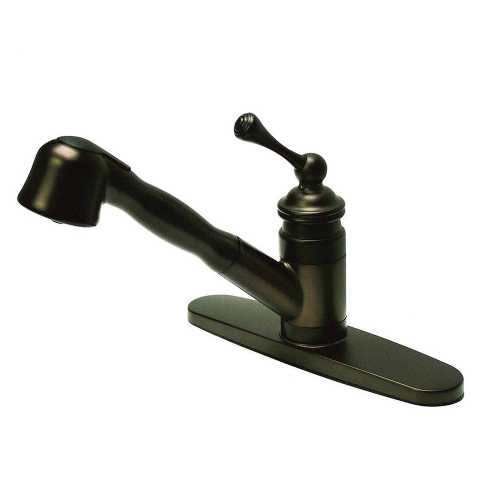 Kingston Brass Vintage Single-Handle Deck Mount Pull Out Sprayer Kitchen Faucet with Deck Plate Included in Oil Rubbed Bronze HKB3895BL