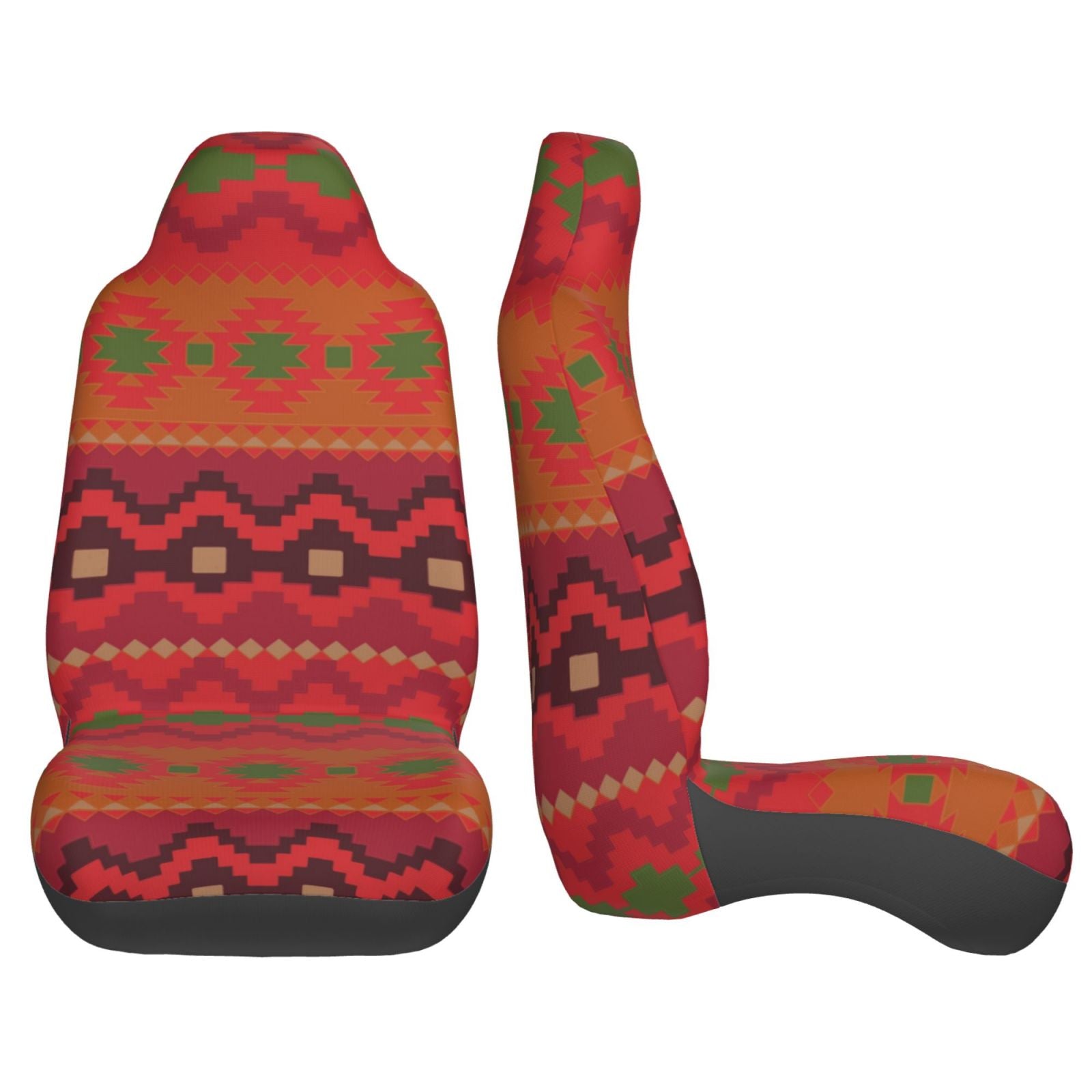 TEQUAN Front Seat Covers， Maya Aztec Texture Pattern 2 Piece Car Seat Cover Fit Most Car SUV Truck Van