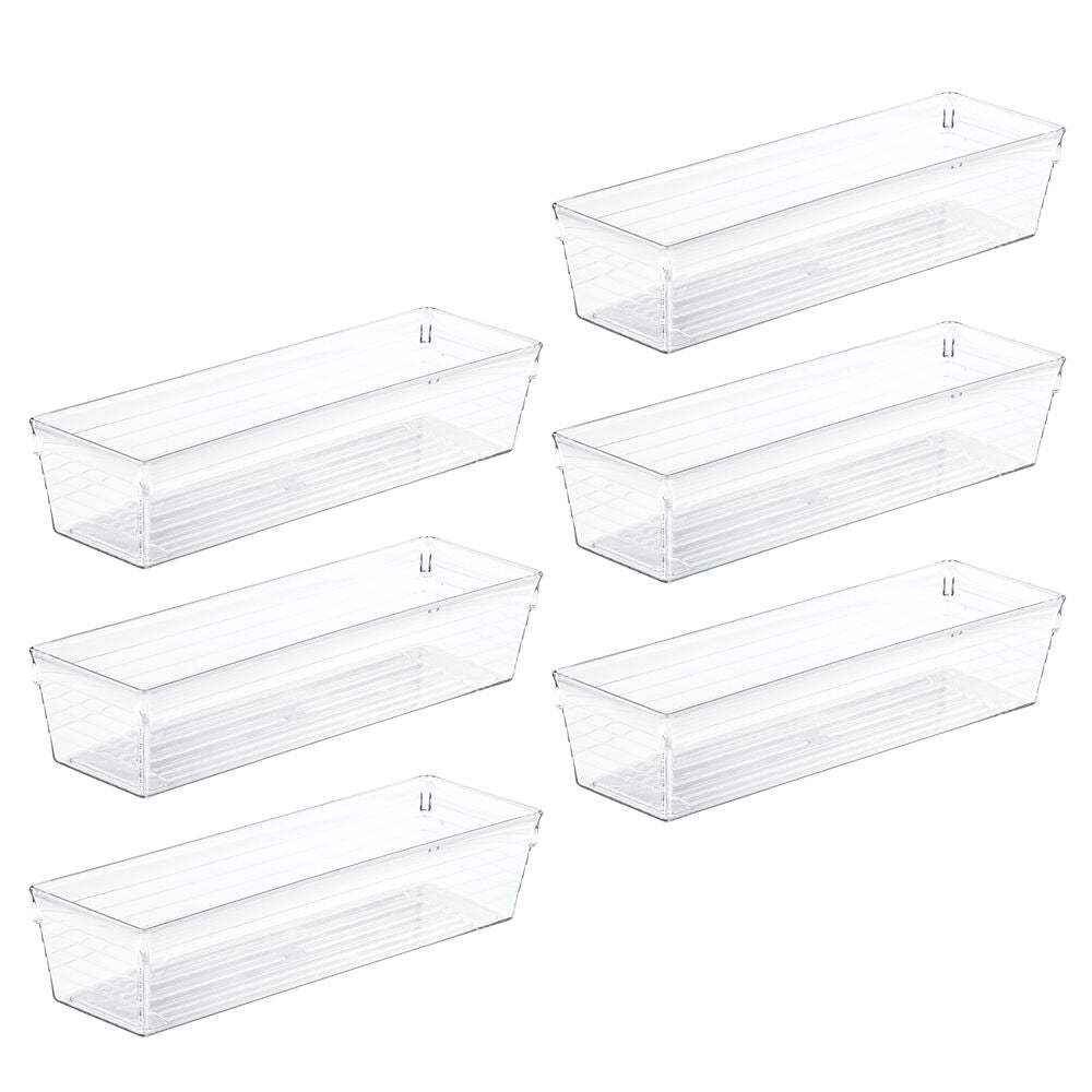 mDesign Plastic Kitchen Cabinet Drawer Organizer Tray - Utensil and Tool Storage Bin - 9 Inch Long Pantry and Kitchen Drawer Organization for Cutlery and Gadgets - Mesa Collection - 6 Pack - Clear