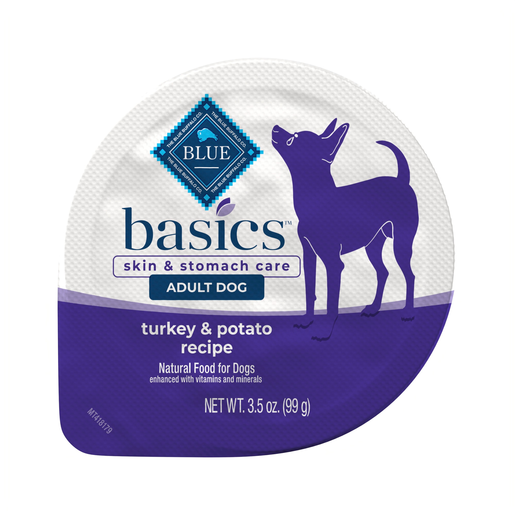 Blue Buffalo Blue Basics Skin  Stomach Care Natural Adult Grain Free Turkey Small Breed Wet Dog Food， 3.5 oz.， Case of 12