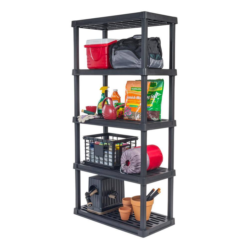 IRIS Plastic Rack Shelf with 5 Large Shelves Black 510003