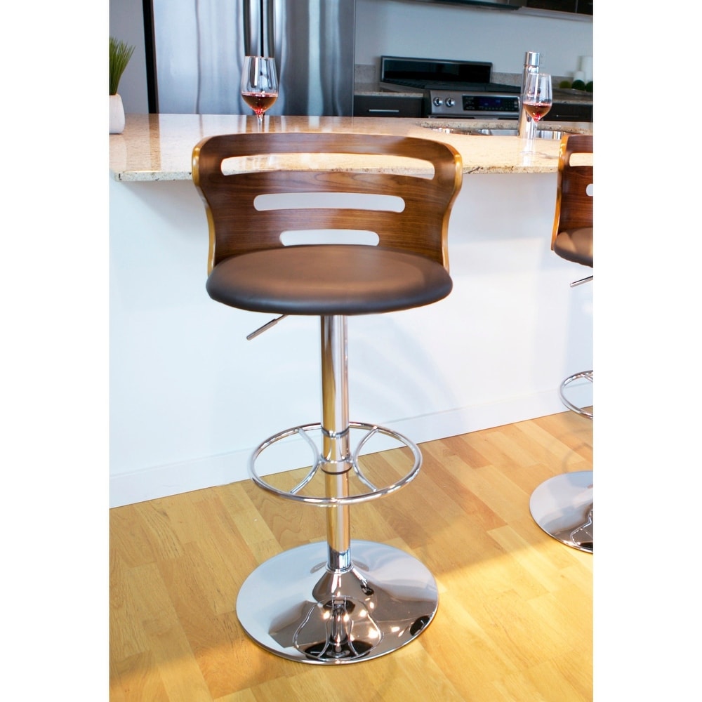 Carson Carrington Cranagh Mid Century Modern Walnut Faux Leather Adjustable Barstool   N/A