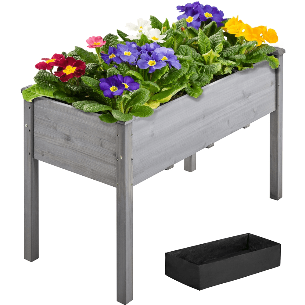 SmileMart Fir Wood Elevated Planter Raised Bed for Garden/House/Yard/Outdoor/Indoor, Gray