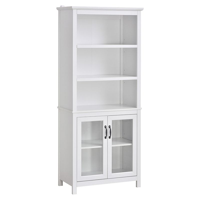 HOMCOM 71 Bookcase Storage Hutch Cabinet with Adjustable Shelves and Glass Doors for Home Office Kitchen Living Room White