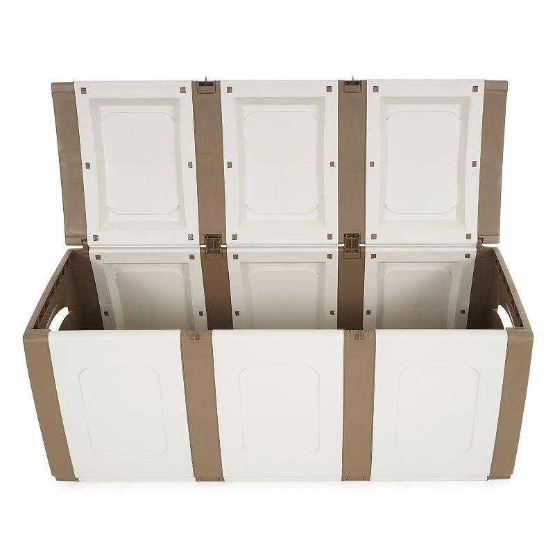 Homeplast Bold 79 Gallon Plastic Storage Trunk Resin Deck Box， Beige/White