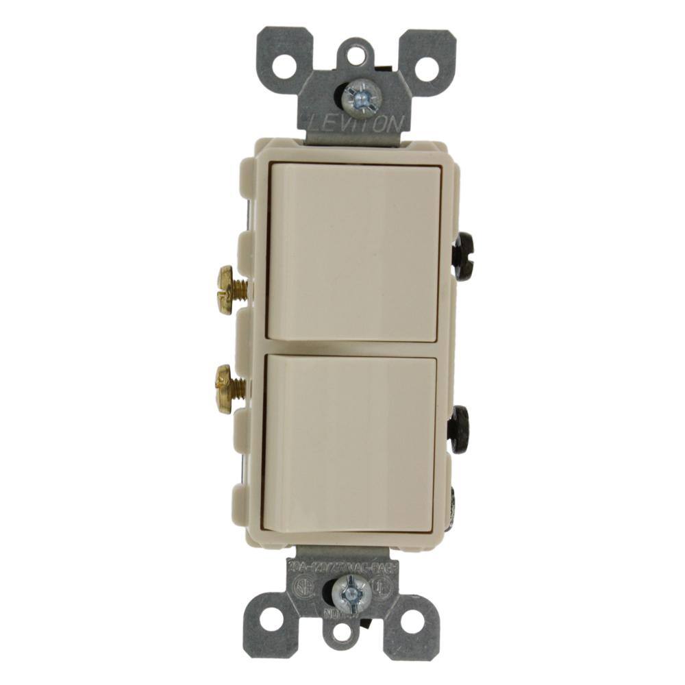 Leviton 20 Amp Decora Commercial Grade Combination Two Single Pole Rocker Switches Light Almond 5627-T