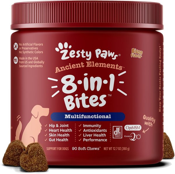 Zesty Paws Ancient Elements 8-in-1 Bites Bison Flavored Soft Chews Multivitamin for Dogs