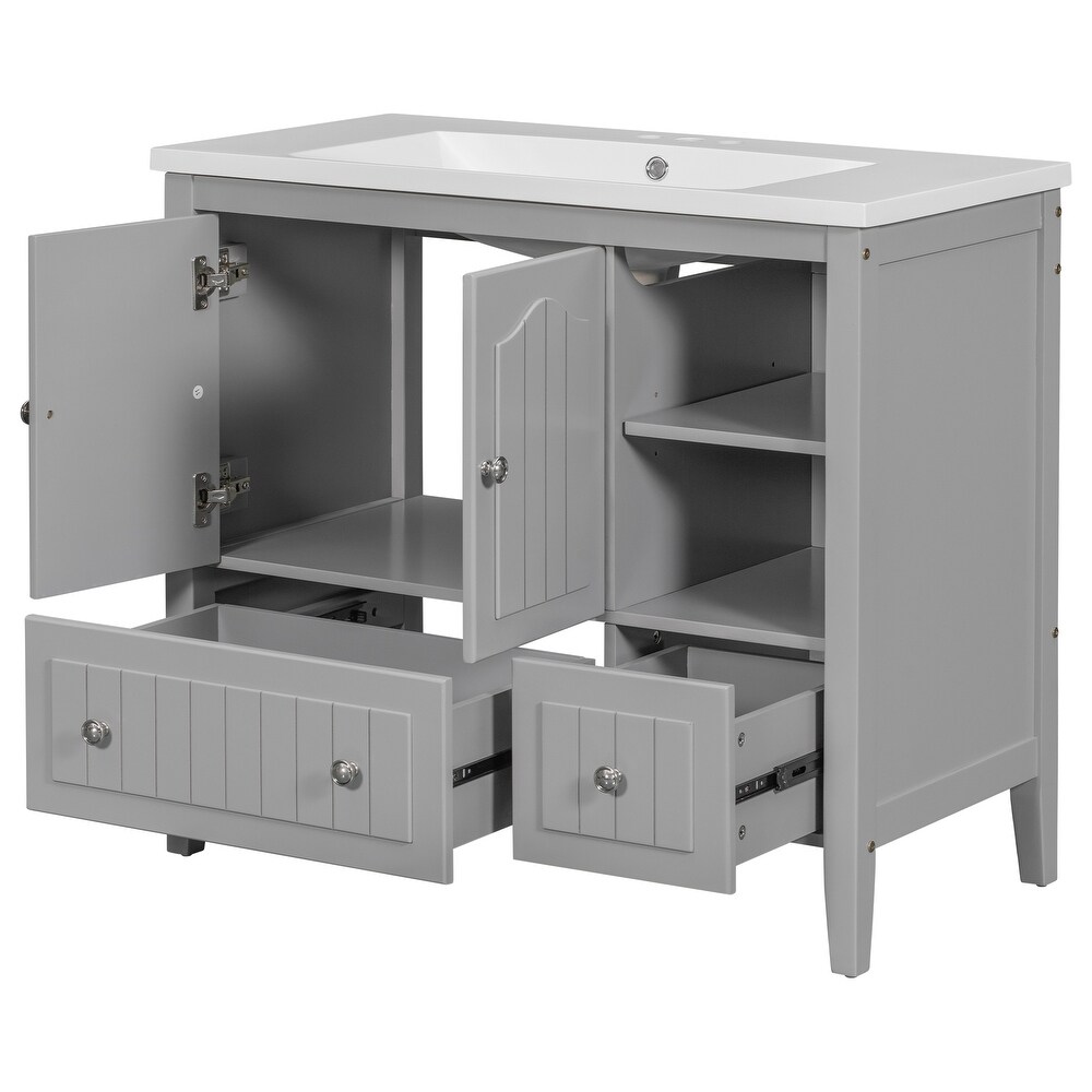 Grey Multiple Bathroom Vanity with Ceramic Basin Freestanding Cabinet