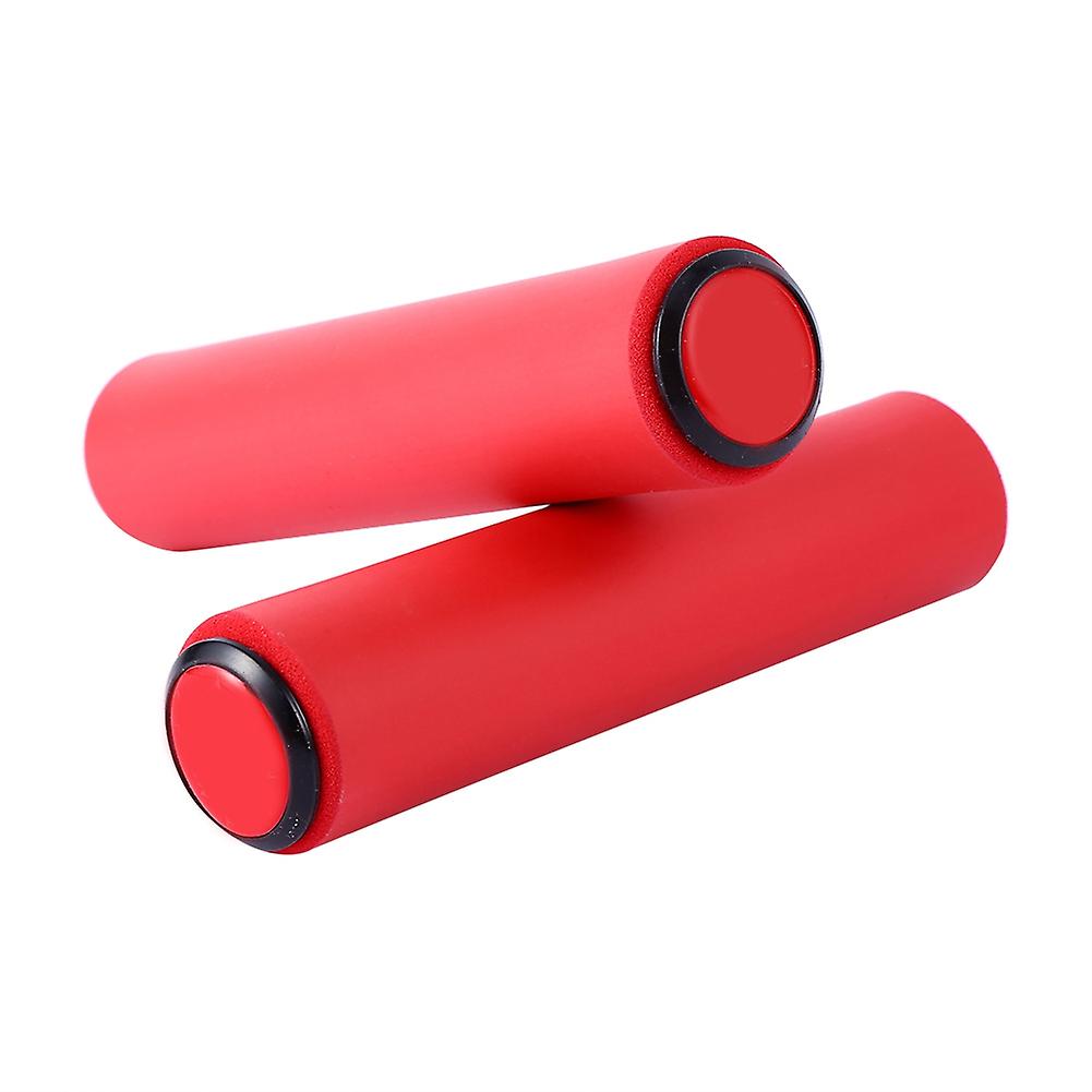 1 Pair Lightweight Soft Bicycle Handle Grip With Bar End Stoppers For Mtb  Bike(red)