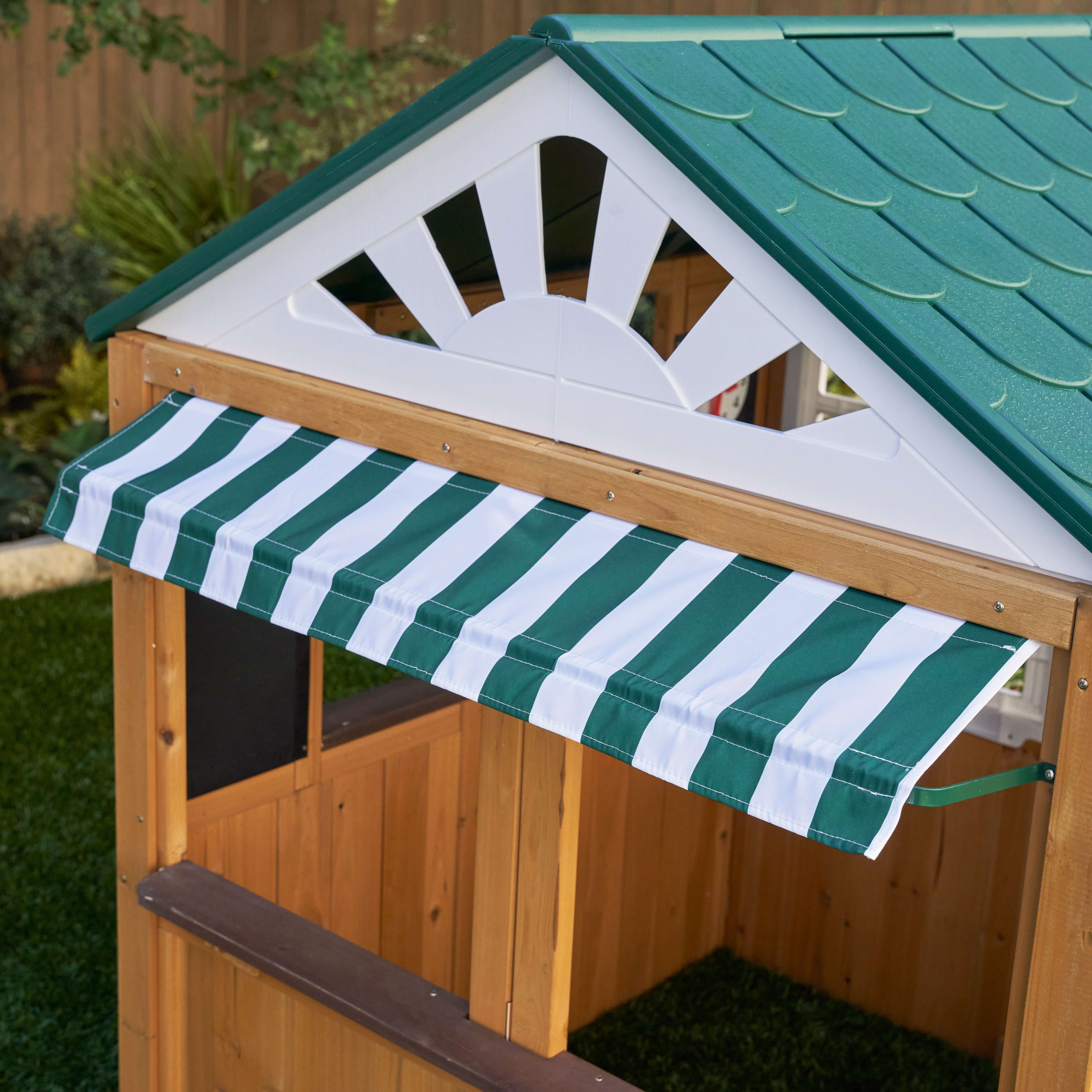 KidKraft Garden View Outdoor Wooden Playhouse with Ringing Doorbell, Mailbox & Chalkboard