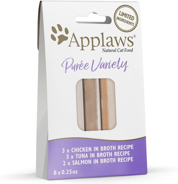 Applaws Puree Variety Pack Grain-Free Lickable Cat Treats， 8 count， 0.25oz pouch， case of 10