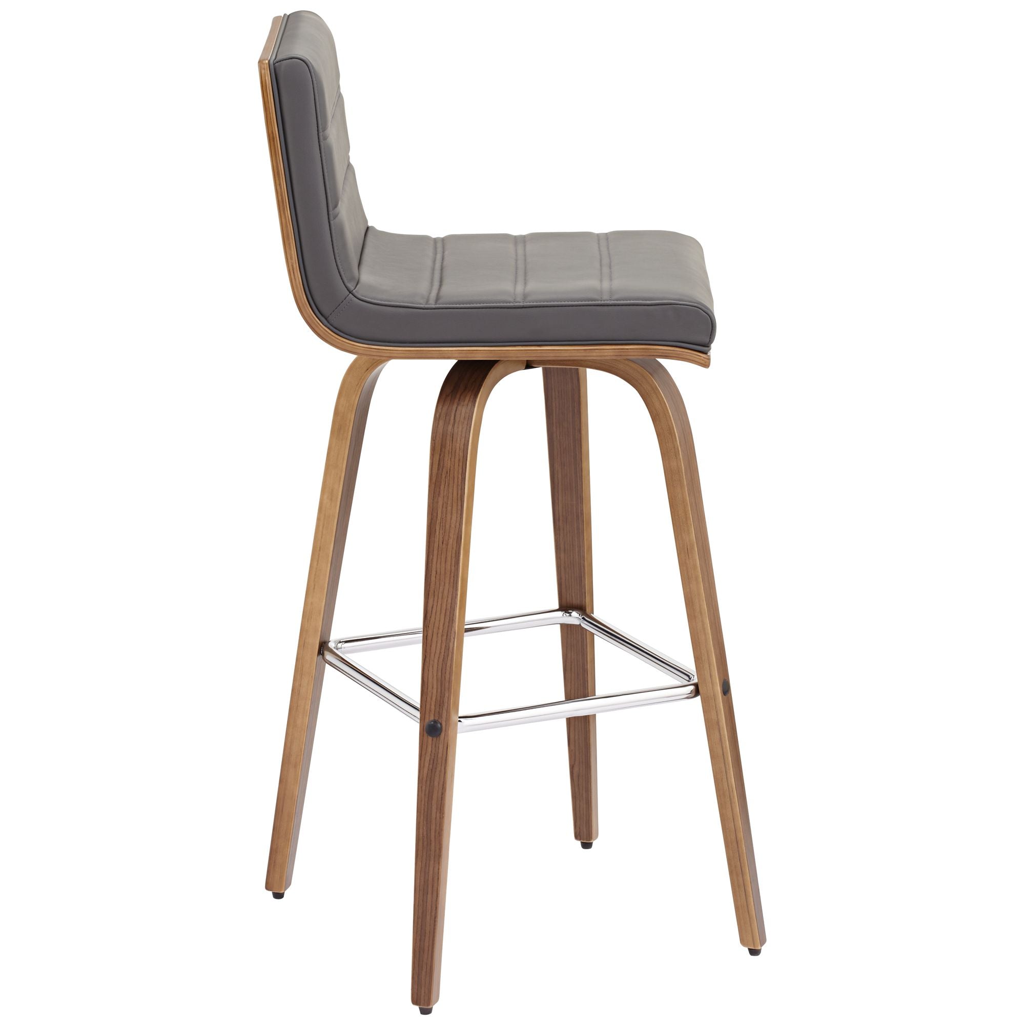 Armen Living Walnut Swivel Bar Stool 29 1/2 High Modern Gray Cushion with Backrest Footrest for Kitchen Counter Height Island