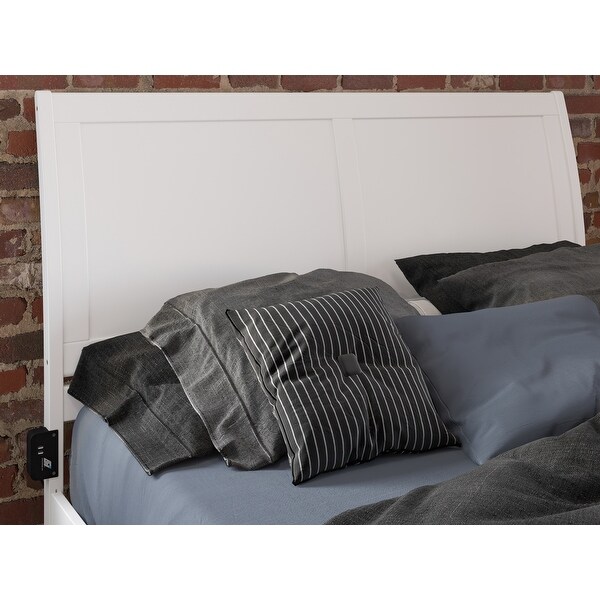 Portland Queen Wood Sleigh Headboard with USB Charger in White - - 37906831