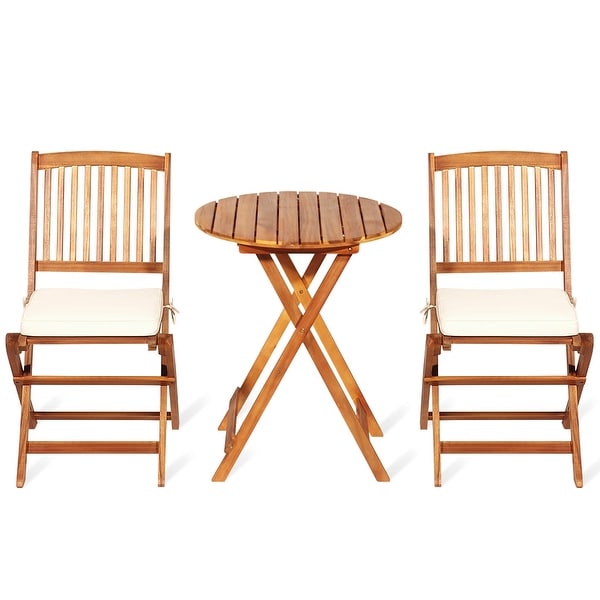 Gymax 3PCS Folding Acacia Wood Bistro Set Patio Conversation Set w/