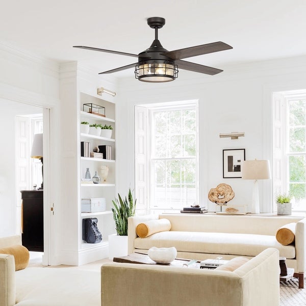 Farmhouse 4-Blade Oil Rubbed Bronze Glass Shade Ceiling Fan with Remote - 52-in W x 17.6-in H Shopping - The Best Deals on Ceiling Fans | 37240639