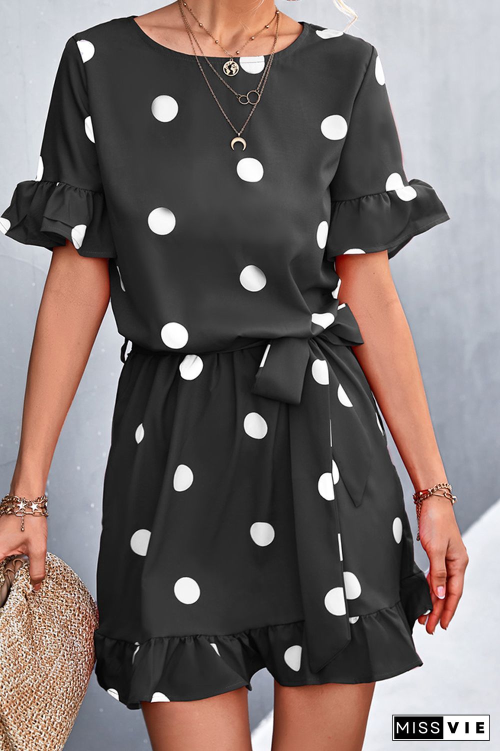 Polka Dots Short Sleeve Shorts Jumpsuit Wholesale