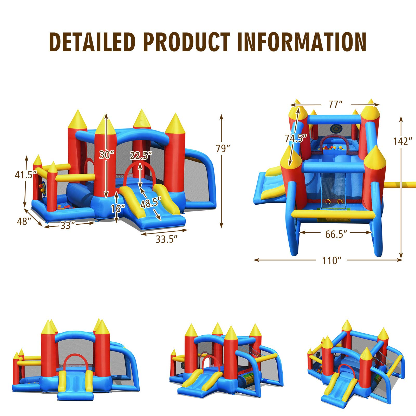 BOUNTECH Inflatable Bounce House, 6 in 1 Jump 'n Slide Bouncer w/ Large Jumping Area (with 740W Air Blower)