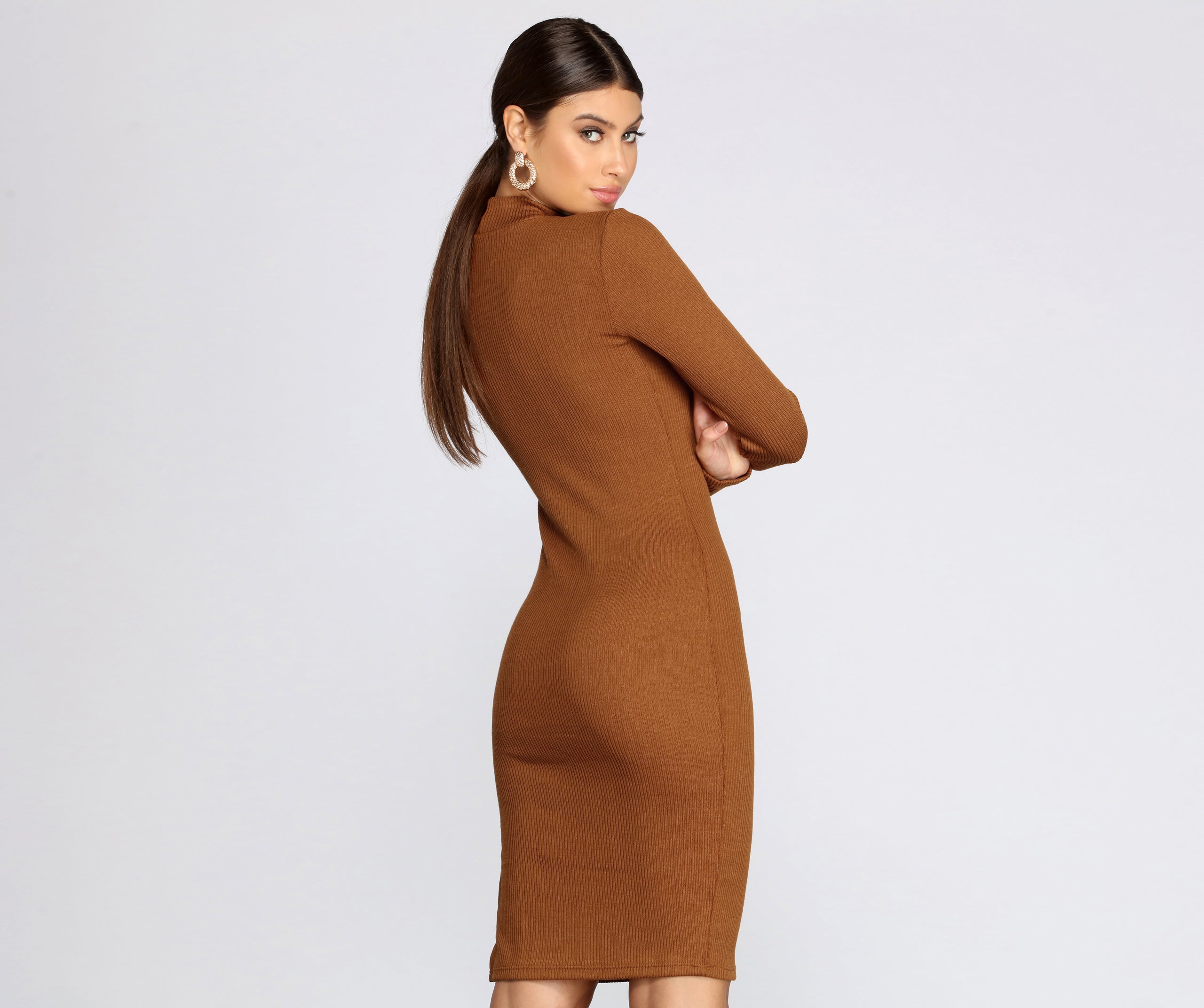 Basic Ribbed Knit Midi Dress