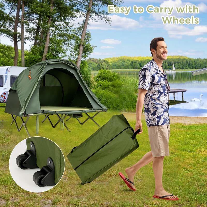 2-Person 4-in-1 Camping Cot Tent Off-Ground Elevated Folding Tent with Cover, Mattress & Roller Carrying Bag