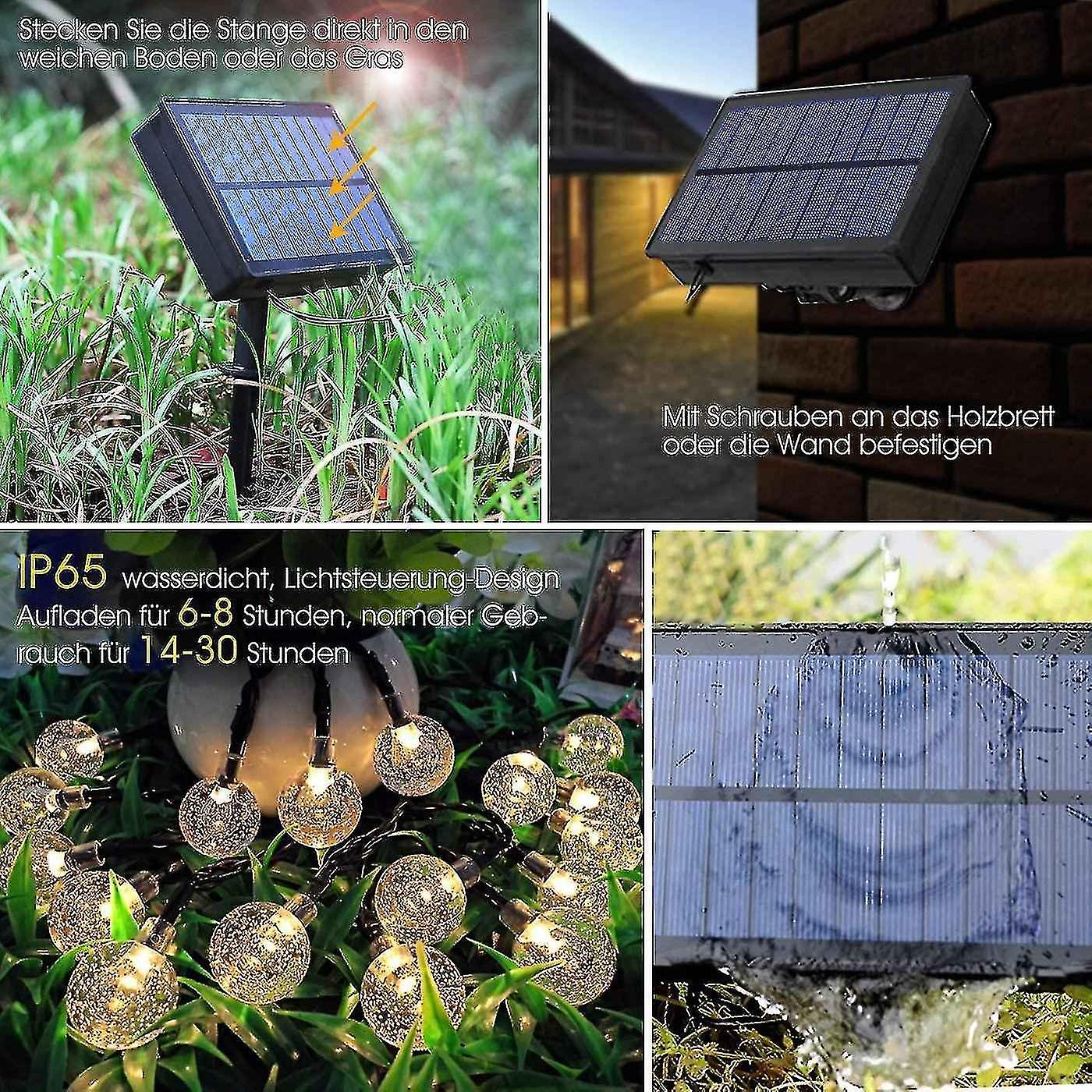 Super Long Solar Light String 7m 50 Led Warm White Crystal Ball Ip65 Waterproof 8 Modes With Remote