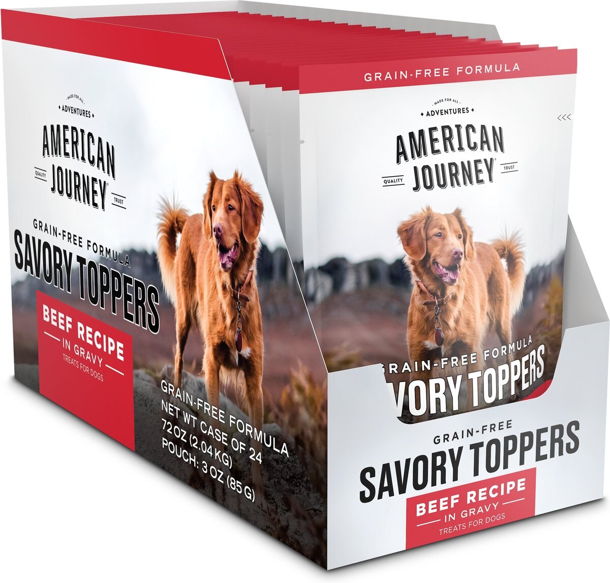 American Journey Savory Toppers Beef Recipe in Gravy Grain-Free Dog Food Topper， 3-oz pouches， case of 24