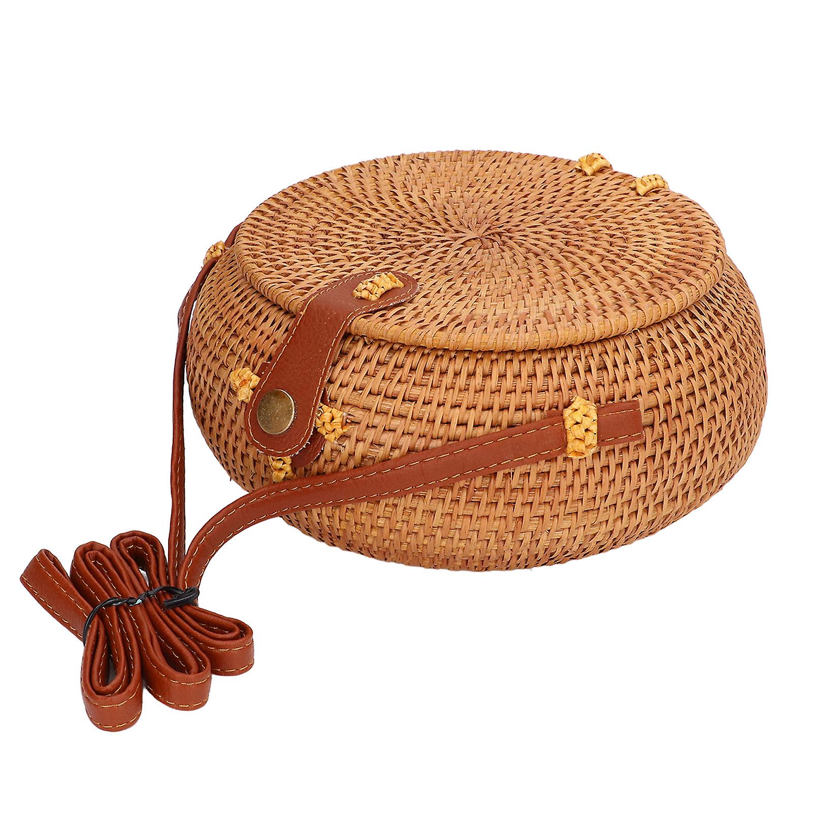 Rattan Hand Made Bag Round Stylish Women Handwoven Shoulder Bag For Beach Daily Partiesoval Natural Color