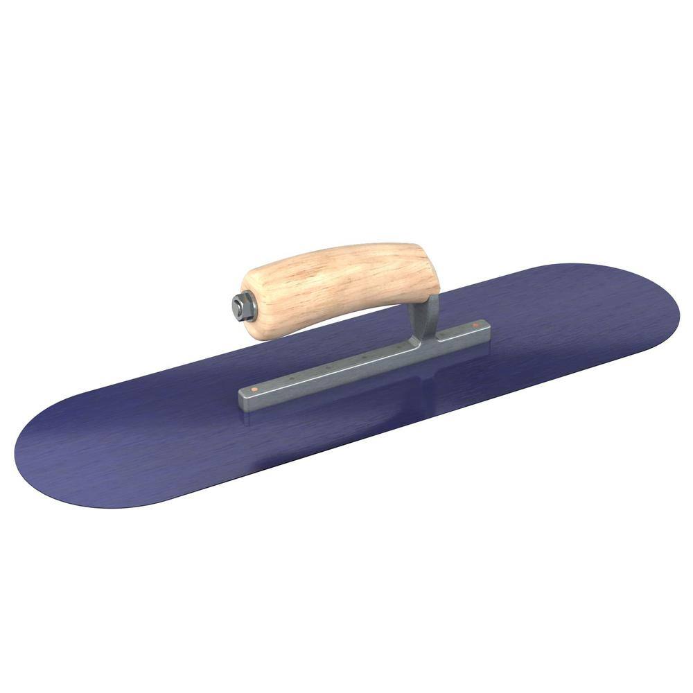 Bon Tool 20 in. x 5 in. Blue Steel Round End Pool Trowel with Wood Handle and Short Shank 66-169