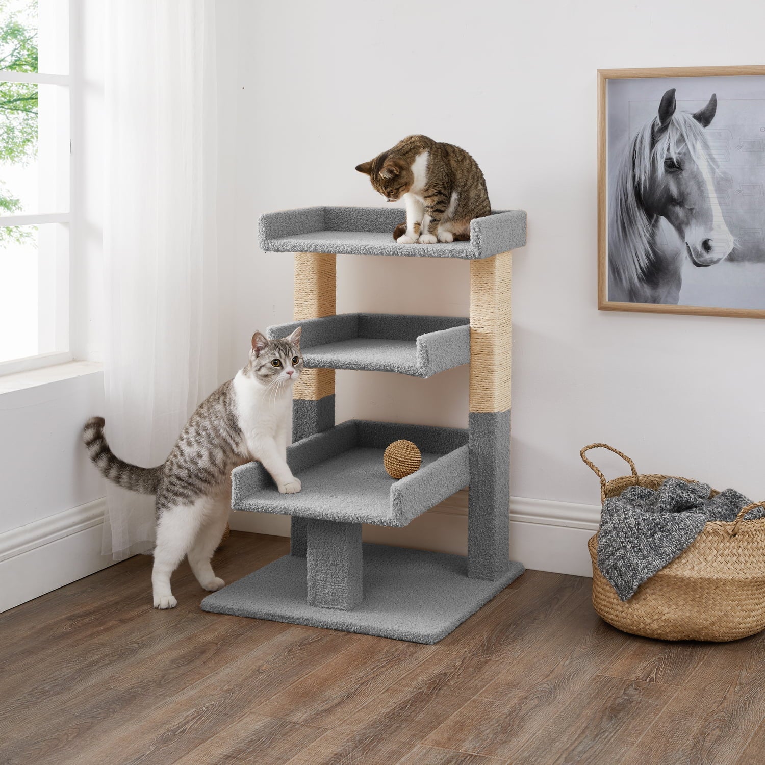 Naomi Home Cat Tree for Indoor Cats, Multi-level Cat Furniture with Condo Kitten Tower Kitty Stand Play House-Color: Gray