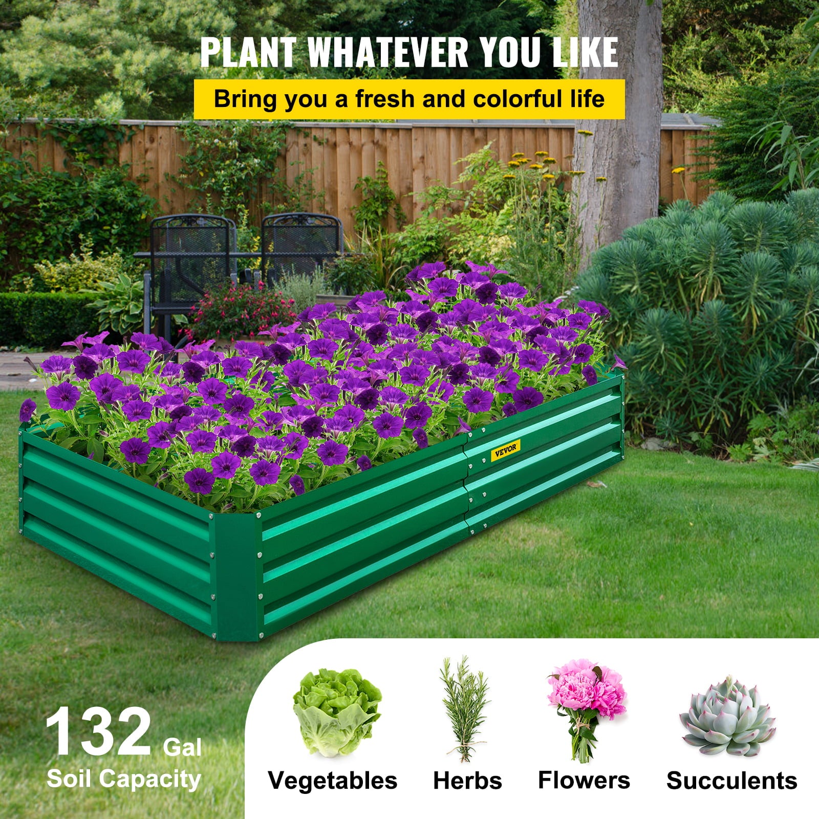 VEVORbrand Raised Metal Garden Bed, 68"x35"x12"Steel Garden Bed, Green Square Planter Box, Compost Garden Bed