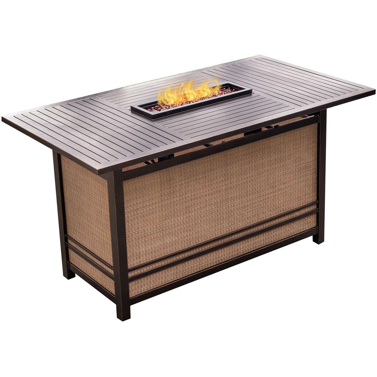 Hanover Monaco 7 pc Bronze Aluminum Swivel and Sling Fire Pit Set