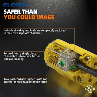 ELEGRP Straight Blade Plug and Connector Set 15 Amp 125 Volt NEMA 5-15P NEMA 5-15R 2 Pole 3 Wire Grounding Yellow (1 Set) EPC31-0701