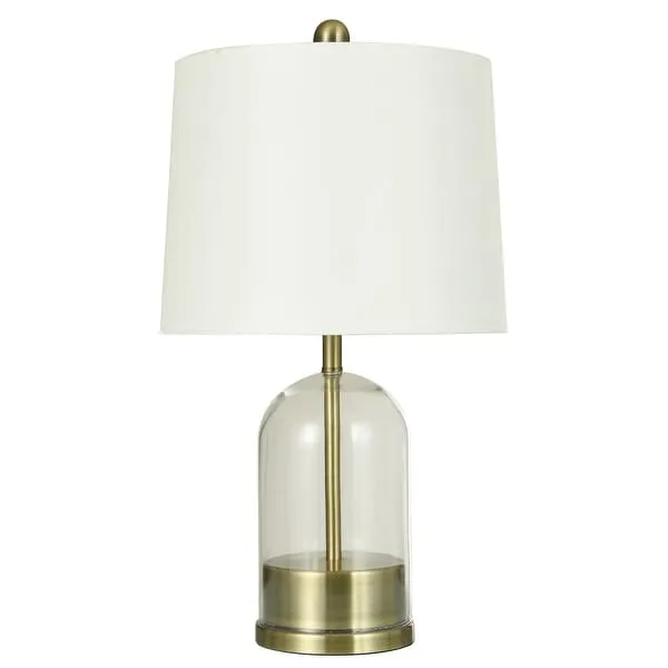 Glass Table Lamp - Brushed Gold Finish with White Linen Shade