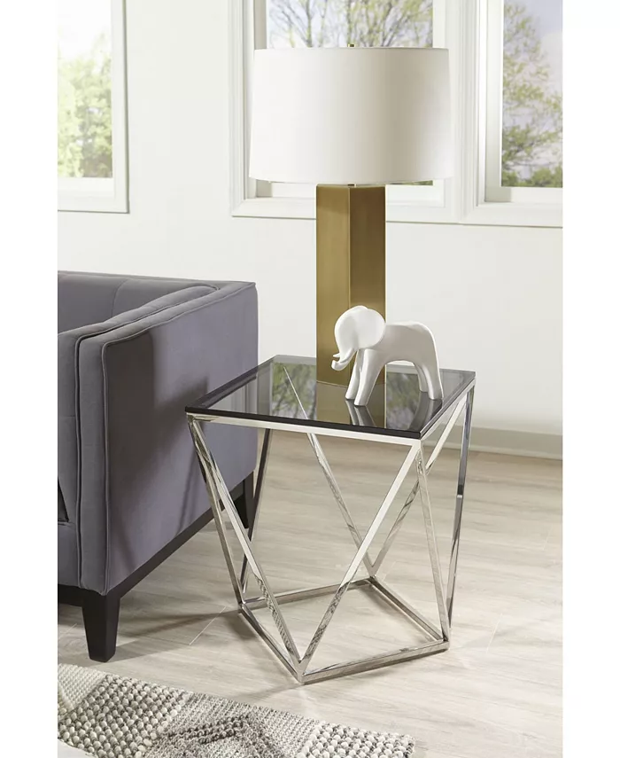 Furniture Aria 22 Smoked Glass and Polished Stainless Steel End Table