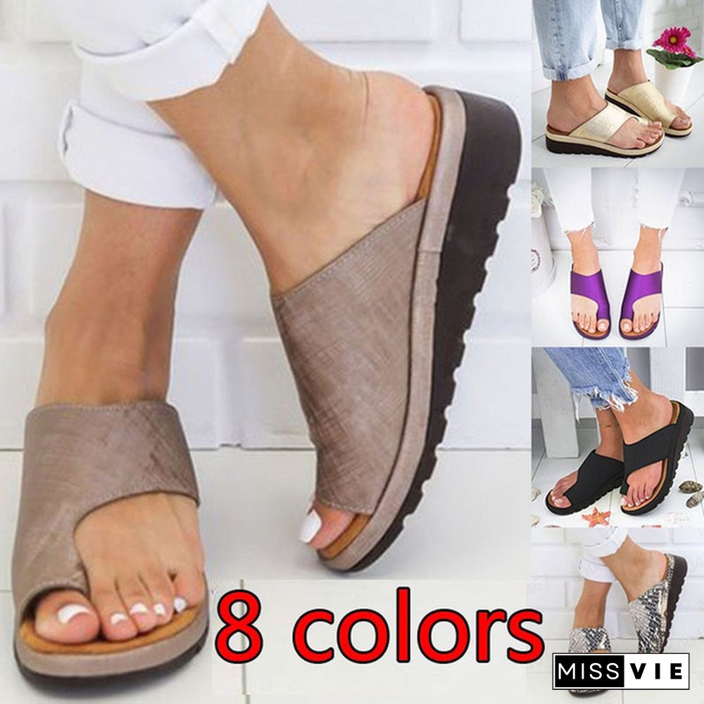 Women's Summer Fashion Beach Slippers Leather Wedges Open Toe Shoes Ladies Platform Slippers