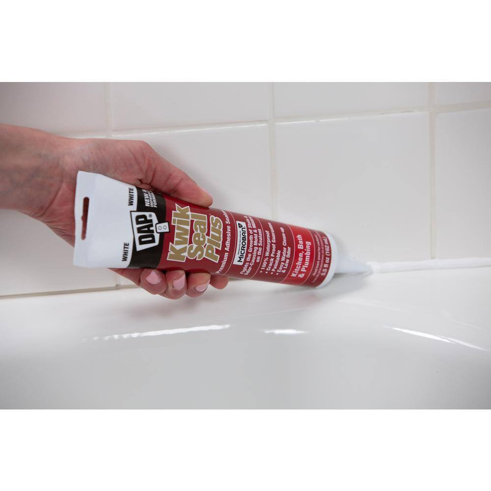 DAP Kwik Seal Plus 5.5 oz. White Premium Kitchen and Bath Siliconized Caulk (12-Pack) 7079818526