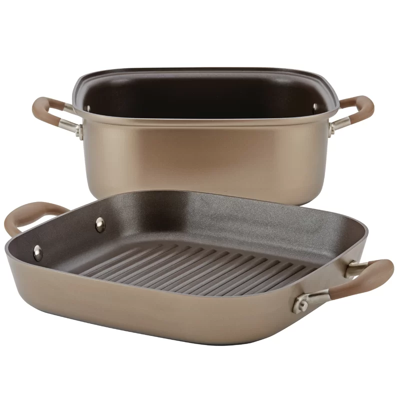 Anolon 83869 Advanced Hard Anodized Nonstick Grill Pan / Griddle and Roaster - 11 Inch， Brown