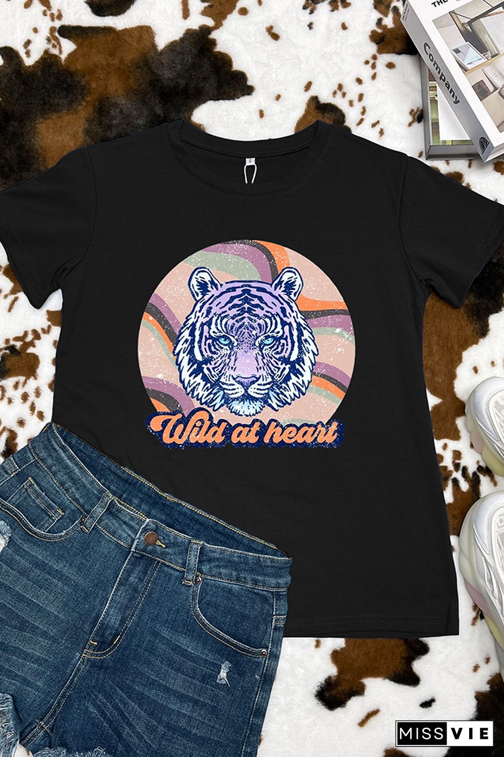 Retro Tiger Sublimation Graphic Tee Wholesale