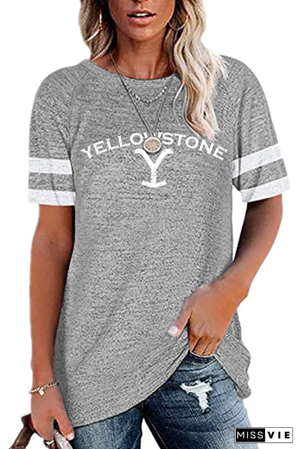 Yellowstone Print Graphic Tees for Women Wholesale Short Sleeve T shirts Top