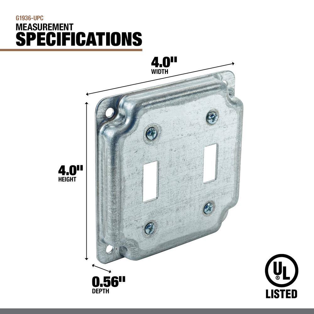 Southwire 4 in. Steel Metallic Square Cover 12 in Raised 2-Toggle (1-Pack) G1936-UPC