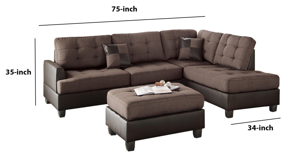 Benzara BM168701 Polyfiber 3 Pieces Sectional Set  Choco Brown   Contemporary   Sectional Sofas   by BuyDBest  Houzz