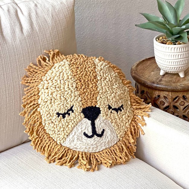 Crane Baby Embroidered Round Throw Pillow Kendi Lion