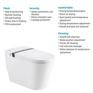 ANGELES HOME Round Smart Toilet Integrated Bidet in White Heated Seat Self Cleaning Nozzle Ultra Thin Cover and Remote Control MST740-1