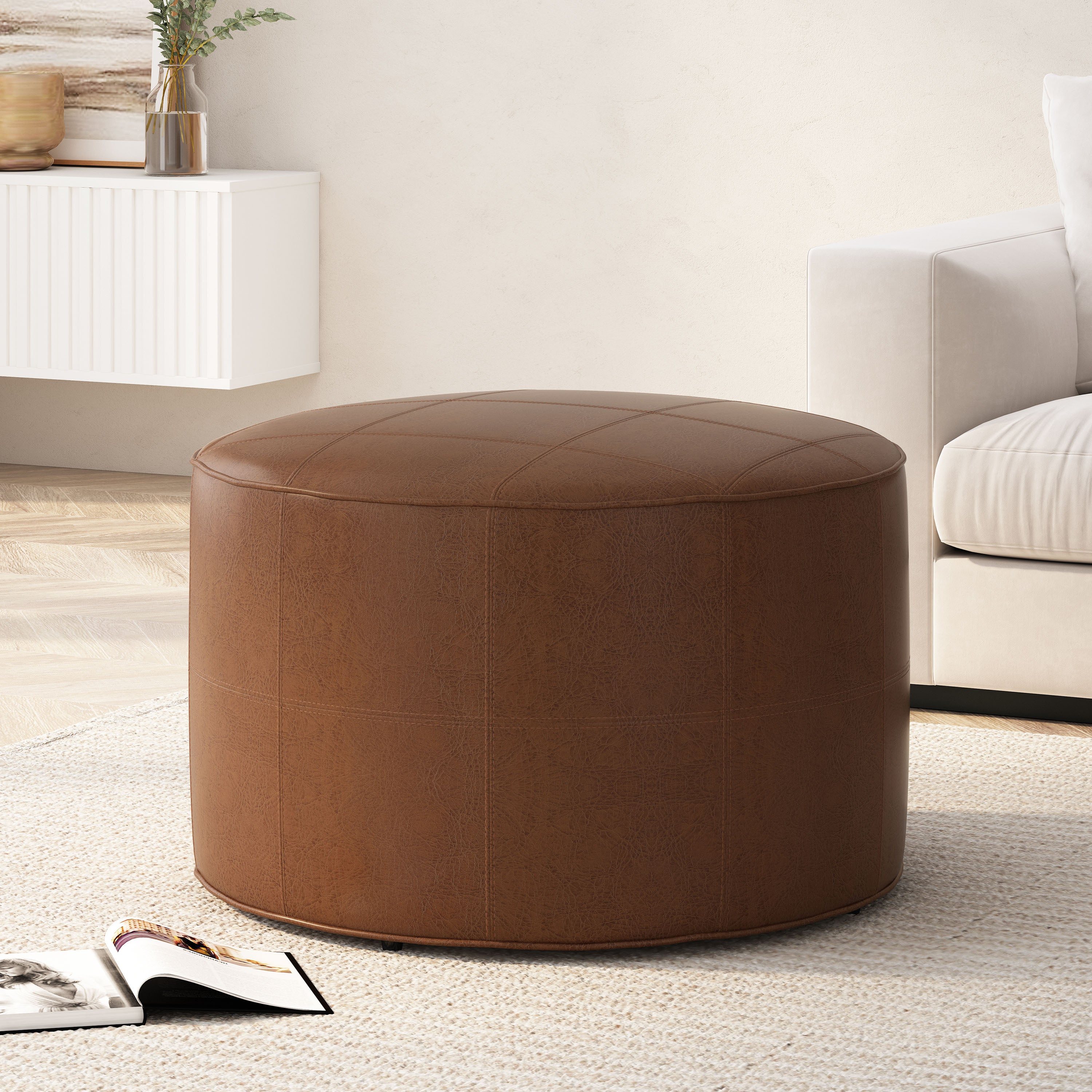 Dored Faux Leather Upholstered Ottoman