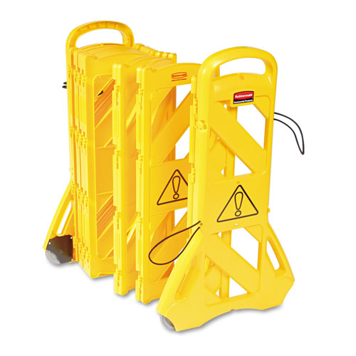 Rubbermaid Portable Mobile Safety Barrier | 16 Panels， 2 Wheels， Bright Yellow | RUB9S1100YEL